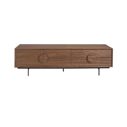 Meuble TV Japandi effet bois noyer et acier noir