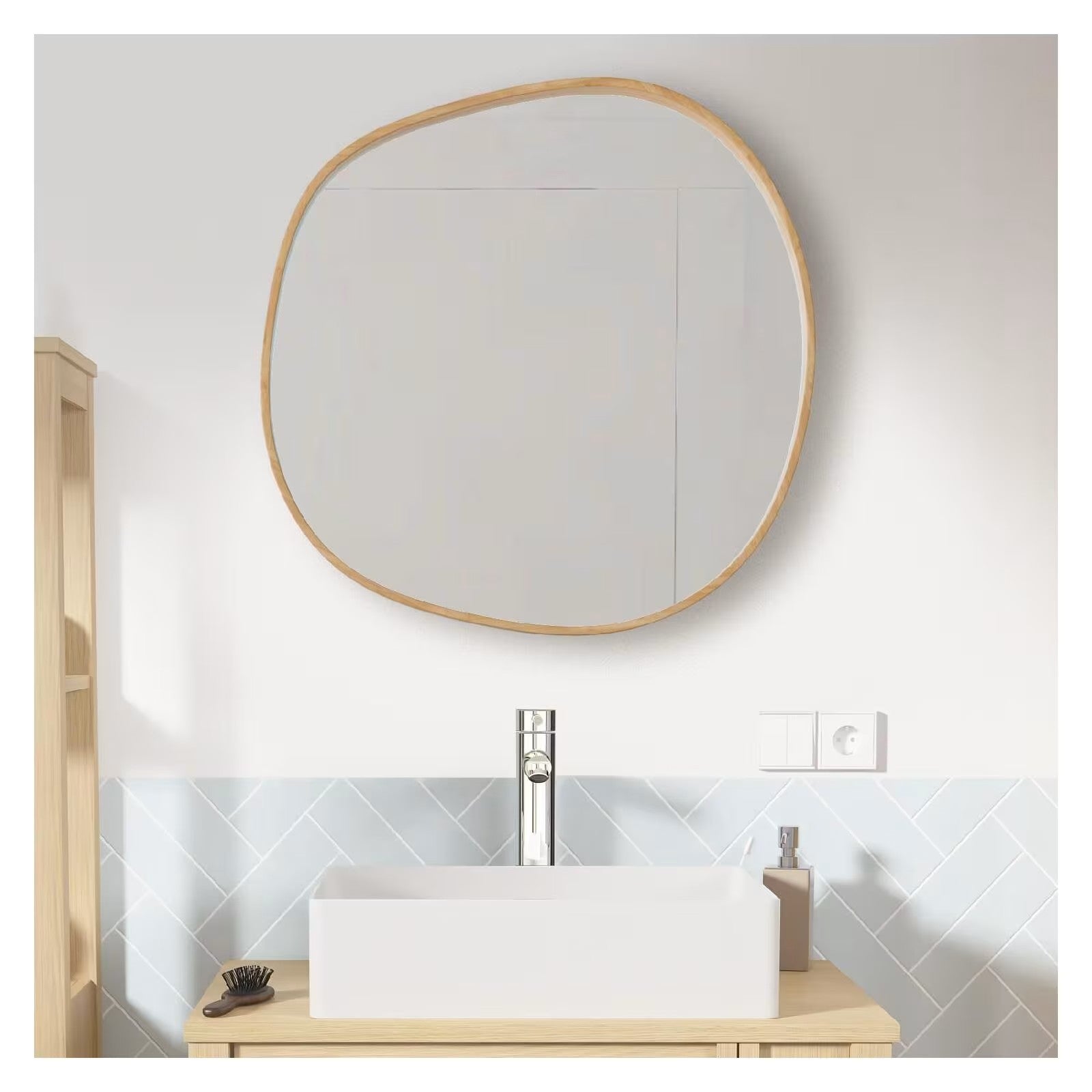 Miroir Japandi galet en chêne – 60x60cm