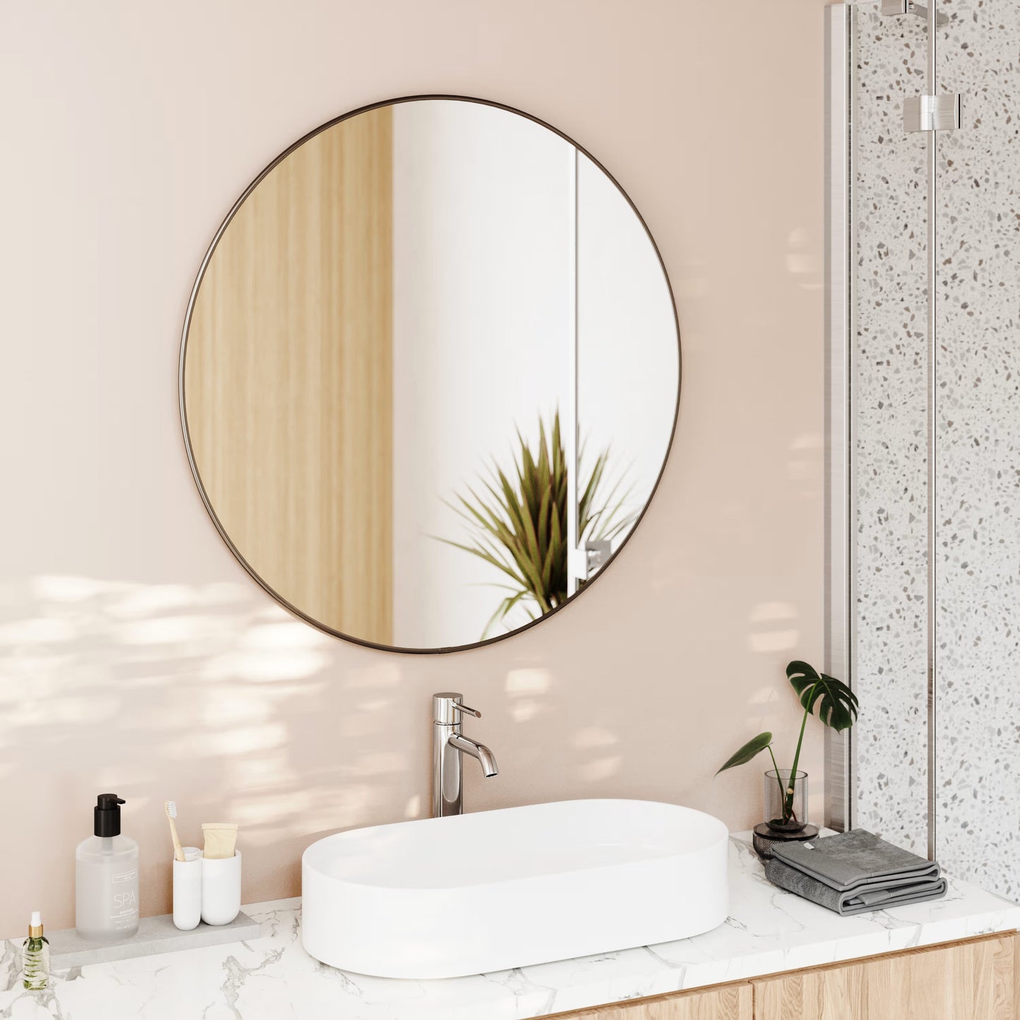 Miroir Japandi rond avec bordure métal – Titanium Hubba