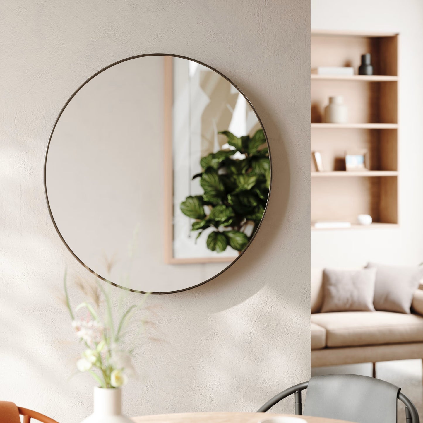 Miroir Japandi rond avec bordure métal – Titanium Hubba