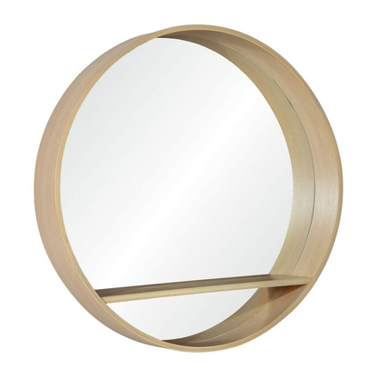 Miroir Rond Japandi avec Étagère en Chêne 60 cm – Oblo