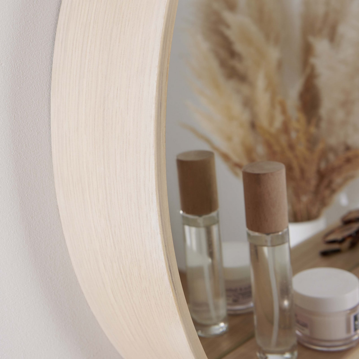 Miroir Rond Japandi avec Étagère en Chêne 60 cm – Oblo