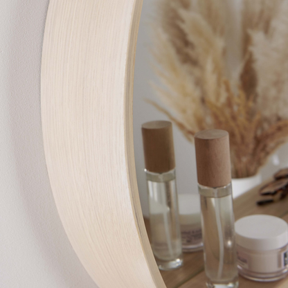 Miroir Rond Japandi avec Étagère en Chêne 60 cm – Oblo