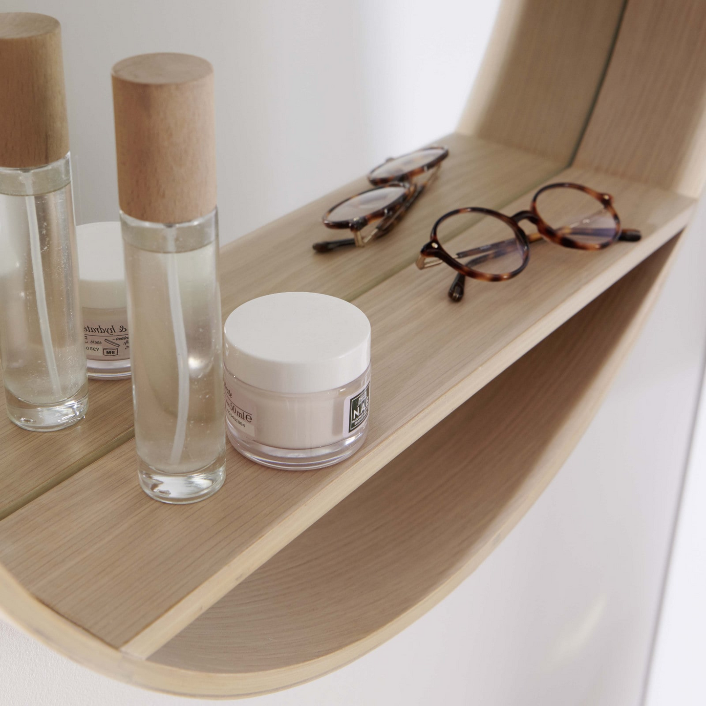 Miroir Rond Japandi avec Étagère en Chêne 60 cm – Oblo