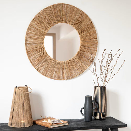 Miroir Japandi rond en jute marron – Ethaniel