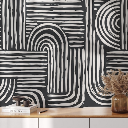 Papier Peint Japandi Rayures Papier Véritable 200x280cm – Moderne