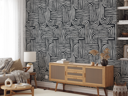 Papier Peint Japandi Rayures Papier Véritable 200x280cm – Moderne