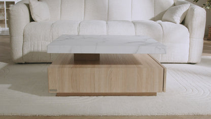 Table Basse Japandi Pivotante Carrée Effet Marbre - Kyria