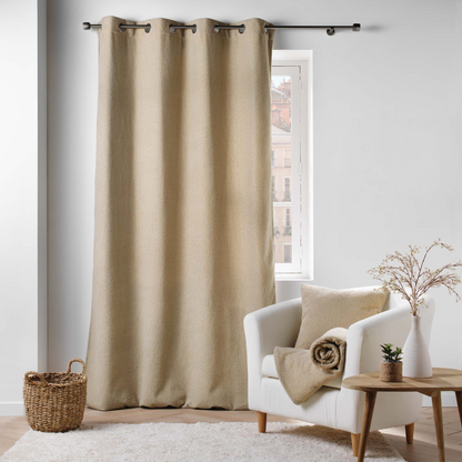Rideau Japandi à Œillets en Bouclette Unie Beige 140 x 240 cm – Beli Douceur d'Intérieur