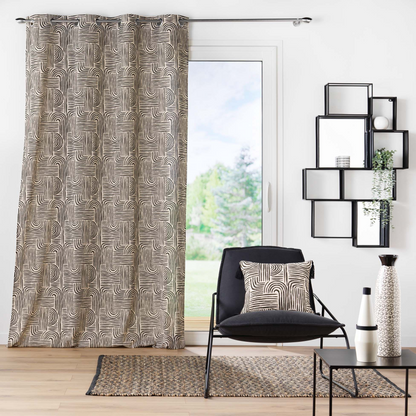 Rideau à œillets Japandi polycoton imprimé écru et noir 140 x 240 cm – Estero Douceur d'Intérieur