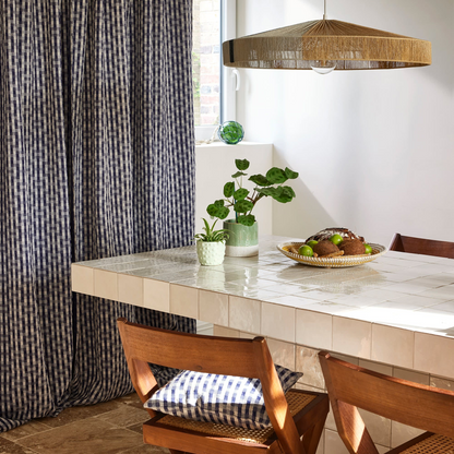 Rideau Japandi en Jacquard bicolore à carreaux Bleu – Castin