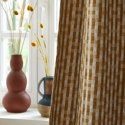Rideau Japandi en Jacquard bicolore à carreaux Bleu – Castin