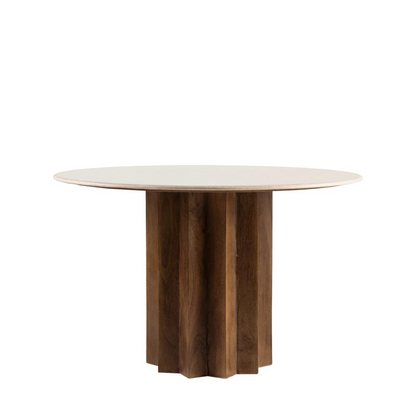 Table à Manger Japandi ronde 4 personnes marbre et bois massif – Sorong