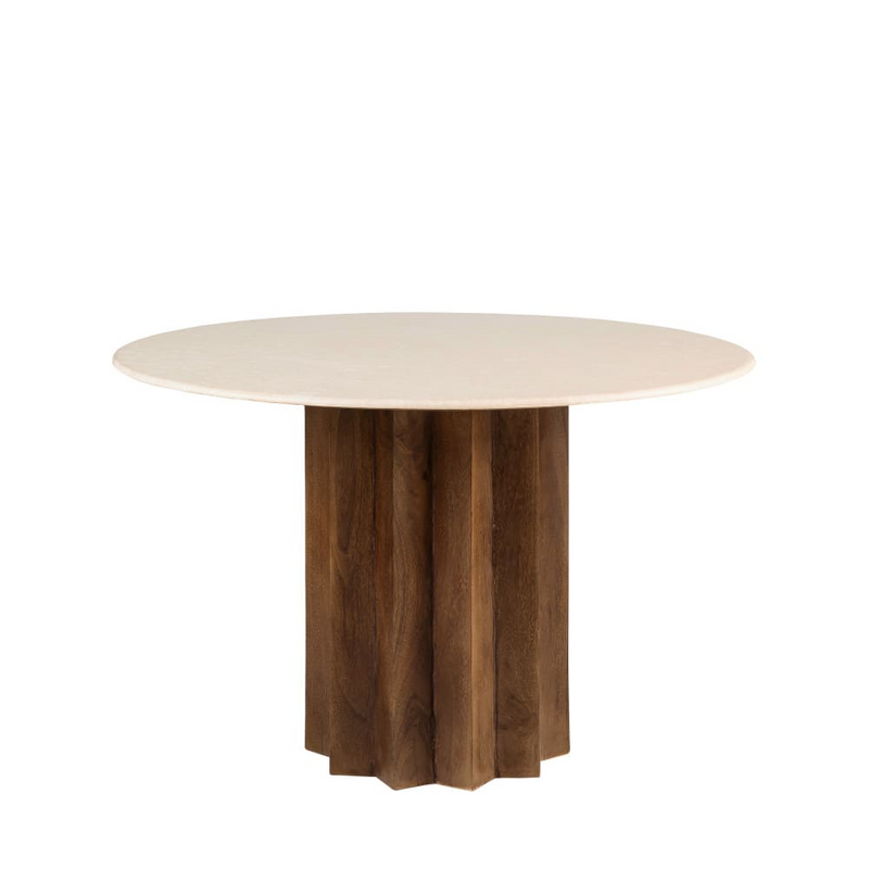 Table à Manger Japandi ronde 4 personnes marbre et bois massif – Sorong