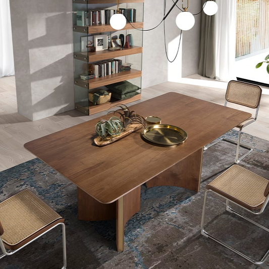 Table à Manger Japandi effet bois noyer et or 200 x 100 x 76 cm