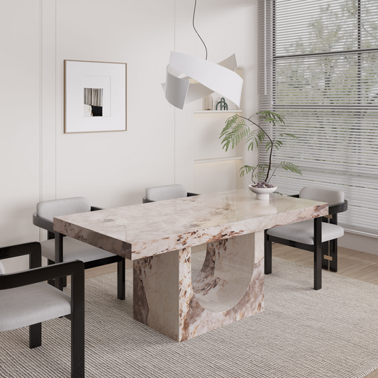 Table à Manger Japandi effet marbre beige marron 8 personnes - Dona
