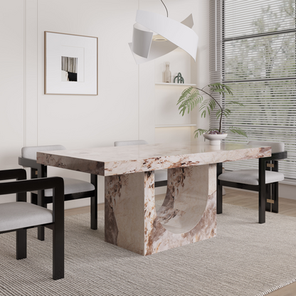 Table à Manger Japandi effet marbre beige marron 8 personnes - Dona