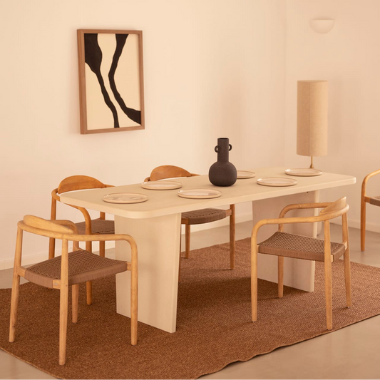 Table de Salle à Manger Japandi en Microciment Blanc Cassé 180x75cm – Bimba