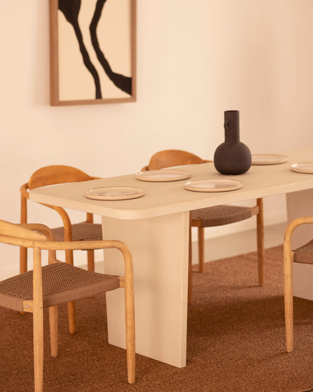 Table à Manger Japandi en Microciment Blanc Cassé 200x75cm – Bimba