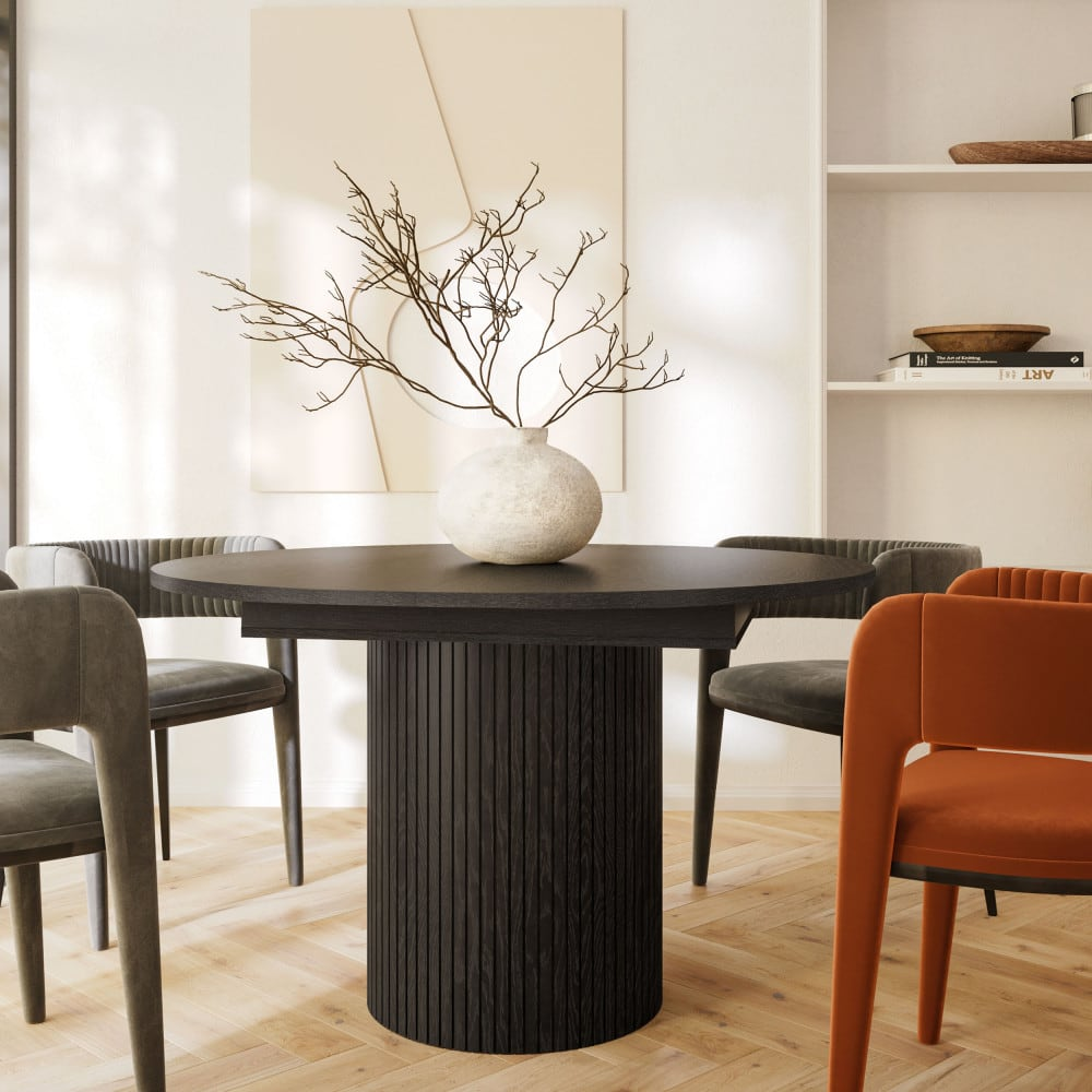 Table à Manger Extensible Japandi 4 à 6 Personnes Bois Clair ø120-160x120cm - Toscana