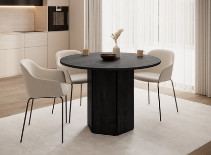 Table à Manger Ronde Japandi aspect bois de chêne beige 110x75 cm – HEXA