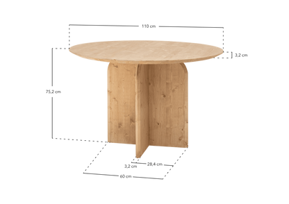 Table à Manger Ronde Japandi en Bois de Sapin Marron 110x75,2cm – Bloom