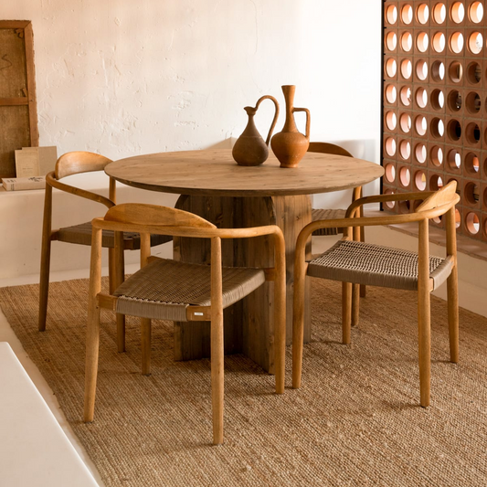 Table à Manger Ronde Japandi en Bois de Sapin Marron 110x75,2cm – Bloom