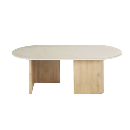 Table Basse Japandi marbre blanc et manguier massif – Travertino