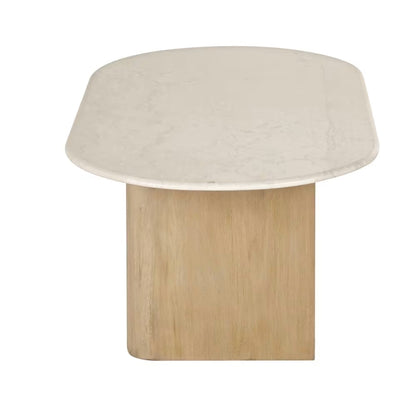 Table Basse Japandi marbre blanc et manguier massif – Travertino