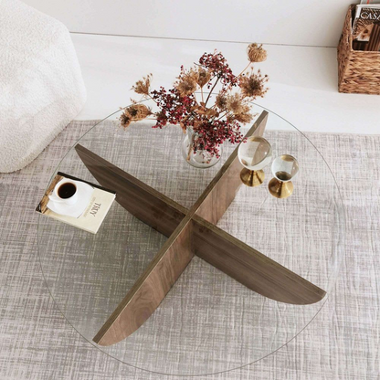 Table Basse Japandi effet bois transparent naturel foncé - Aysun