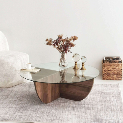 Table Basse Japandi effet bois transparent naturel foncé - Aysun
