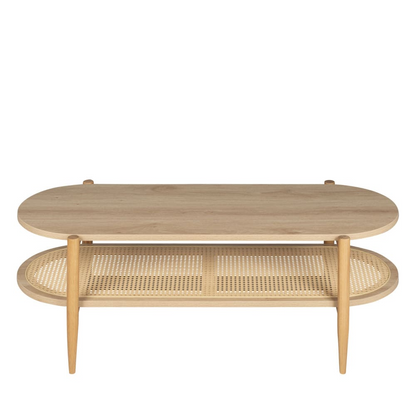 Table Basse Japandi bois et cannage ovale bois clair – Ellos