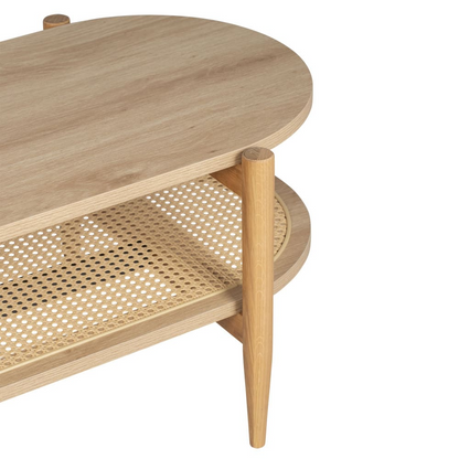 Table Basse Japandi bois et cannage ovale bois clair – Ellos