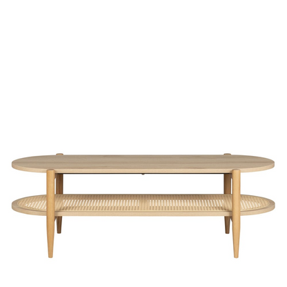 Table Basse Japandi bois et cannage ovale bois clair – Ellos