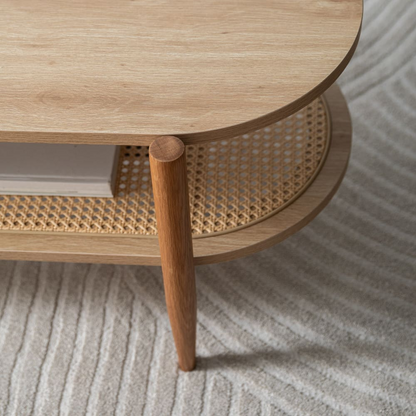 Table Basse Japandi bois et cannage ovale bois clair – Ellos