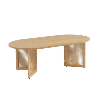 Table Basse Japandi placage chêne et cannage rotin 120 cm – Leon