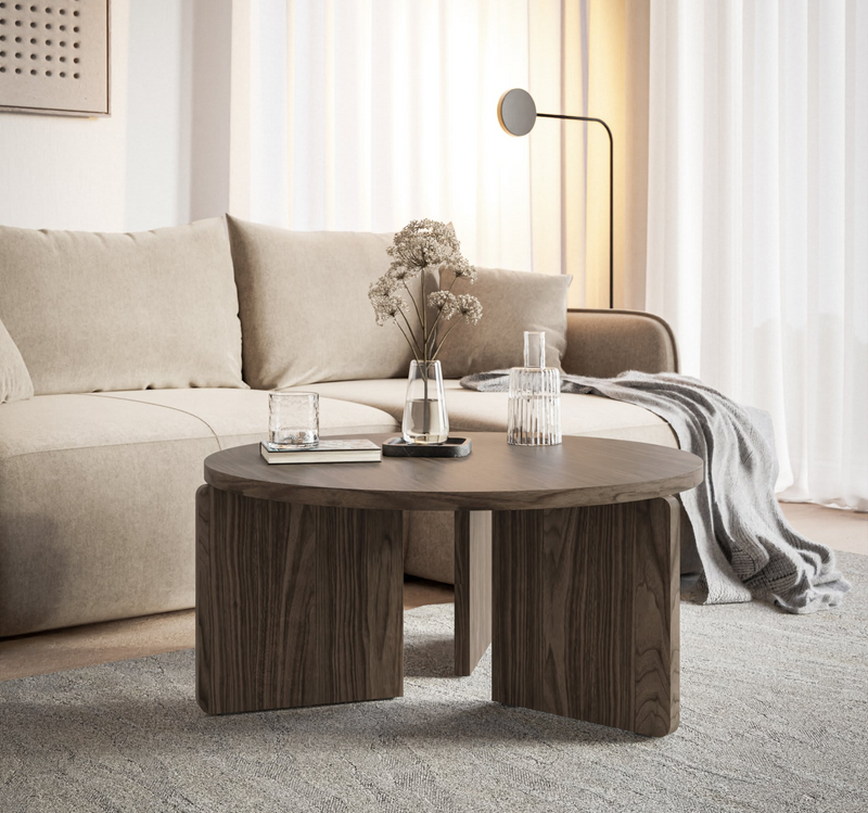 Table Basse Japandi ronde aspect bois clair 85 cm – Preffines