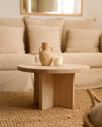 Table Basse Japandi ronde sapin vieilli Ø60x33,2cm – Tokyo i
