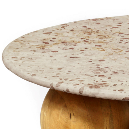 Table Basse Ronde Japandi en pierre et bois de manguier massif D100 – Esfera