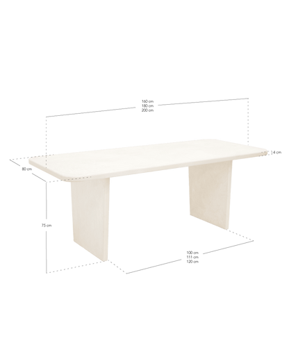 Table de Salle à Manger Japandi en Microciment Blanc Cassé 180x75cm – Bimba