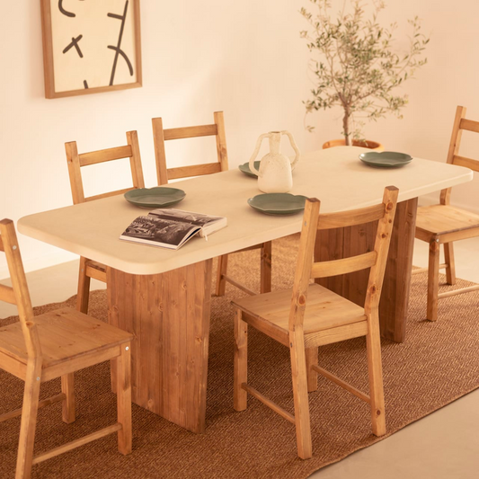 Table à Manger Japandi en Microciment Blanc Cassé 200x75cm – Bimba