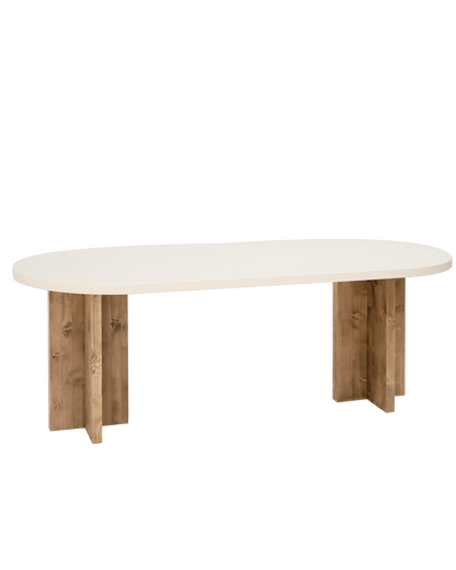 Table de Salle à Manger Ovale Japandi en Microciment Blanc Cassé 180x75cm – Tokyo