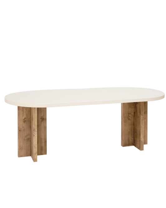 Table de Salle à Manger Ovale Japandi en Microciment Blanc Cassé 180x75cm – Tokyo