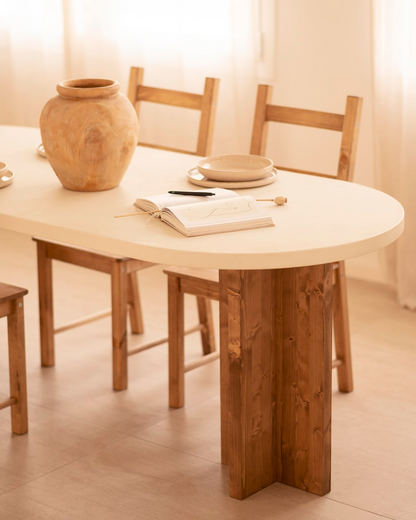 Table de Salle à Manger Ovale Japandi en Microciment Blanc Cassé 180x75cm – Tokyo