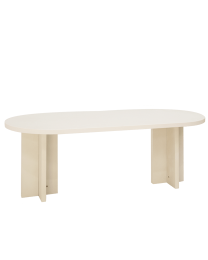 Table de Salle à Manger Ovale Japandi en Microciment Blanc Cassé 180x75cm – Tokyo