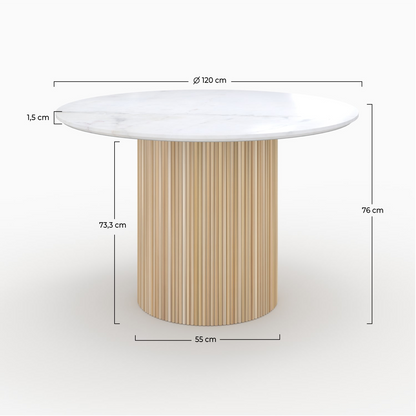 Table Ronde Japandi en marbre et manguier 4 personnes D120 – Agathe