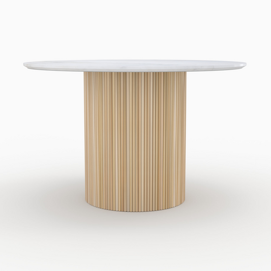 Table Ronde Japandi en marbre et manguier 4 personnes D120 – Agathe