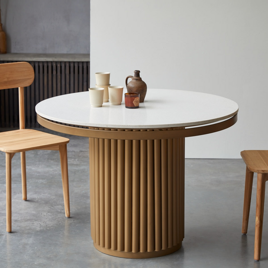 Table Ronde Japandi en Métal et Terrazzo 4-6 Pers. – Isaure
