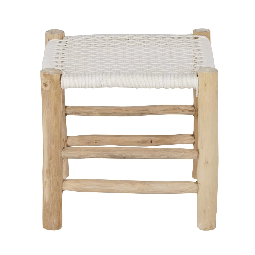 Tabouret Japandi en teck et coton recyclé blanc – Marin