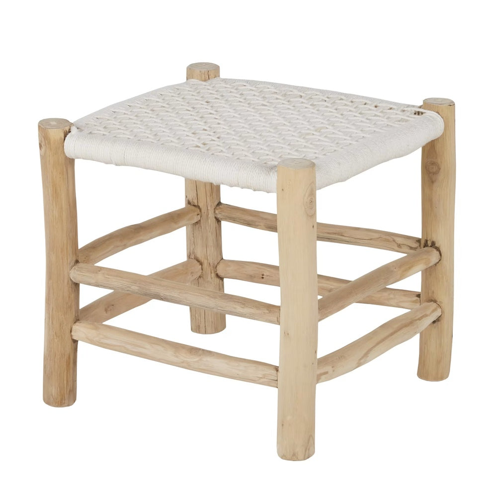 Tabouret Japandi en teck et coton recyclé blanc – Marin